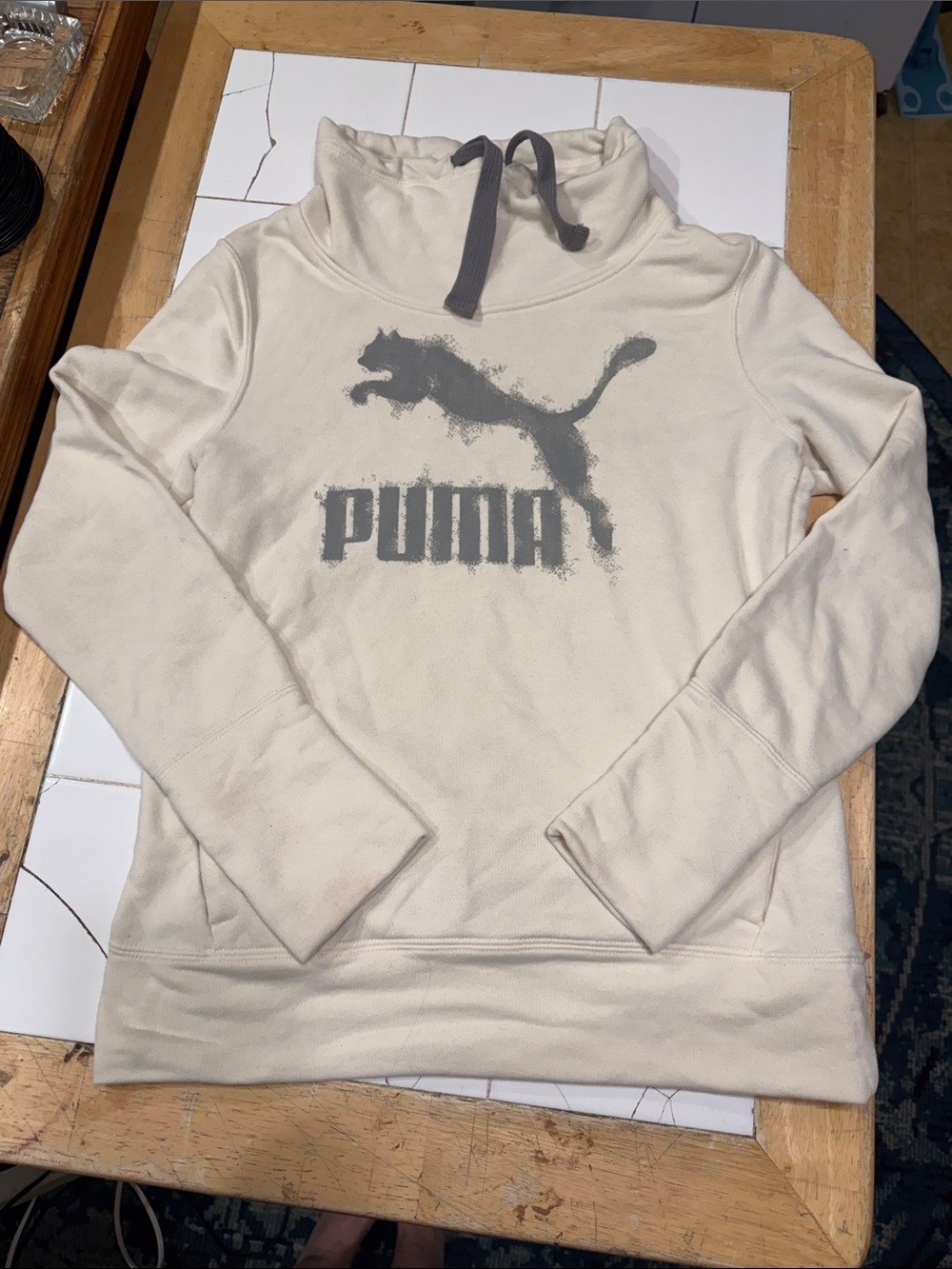 Puma Cream Pullover with Gray Logo and Drawcord